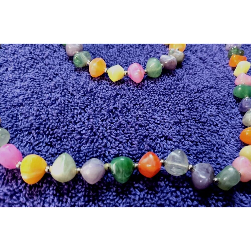 Multicolor Natural Stone Beaded Necklace With Polished Gemstones & Silver Accent - Picture 2 of 3